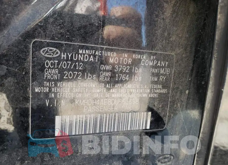 KMHDH4AE8DU661698 Photo# 12