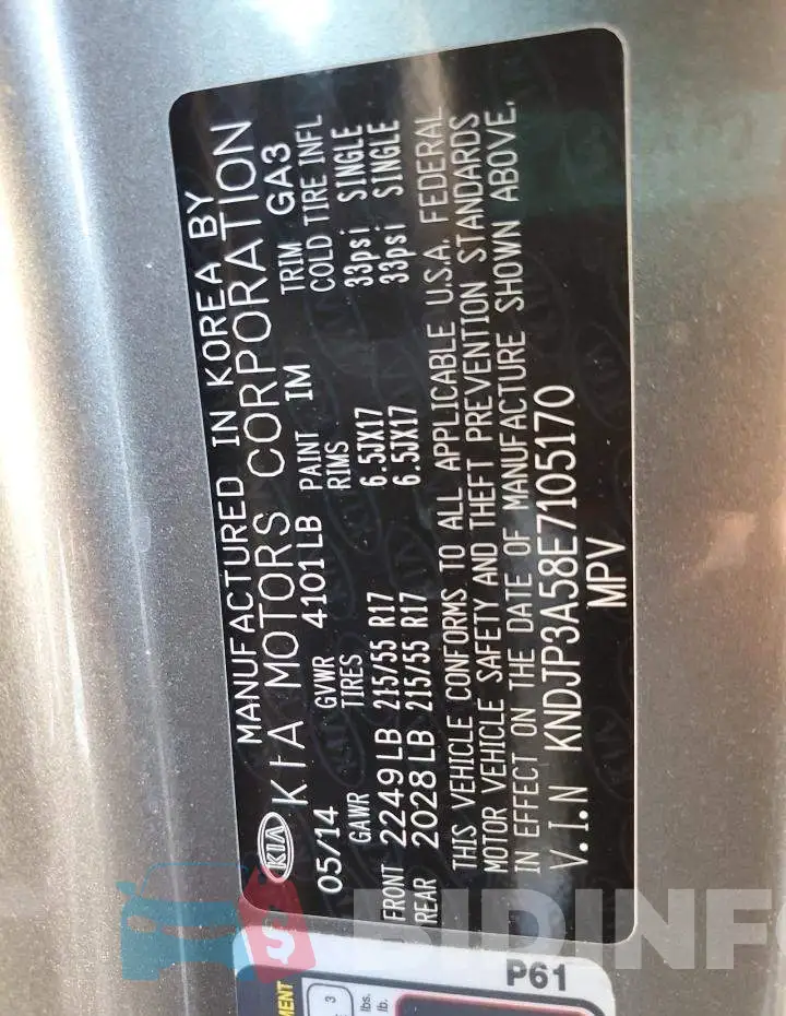 KNDJP3A58E7105170 Photo# 10