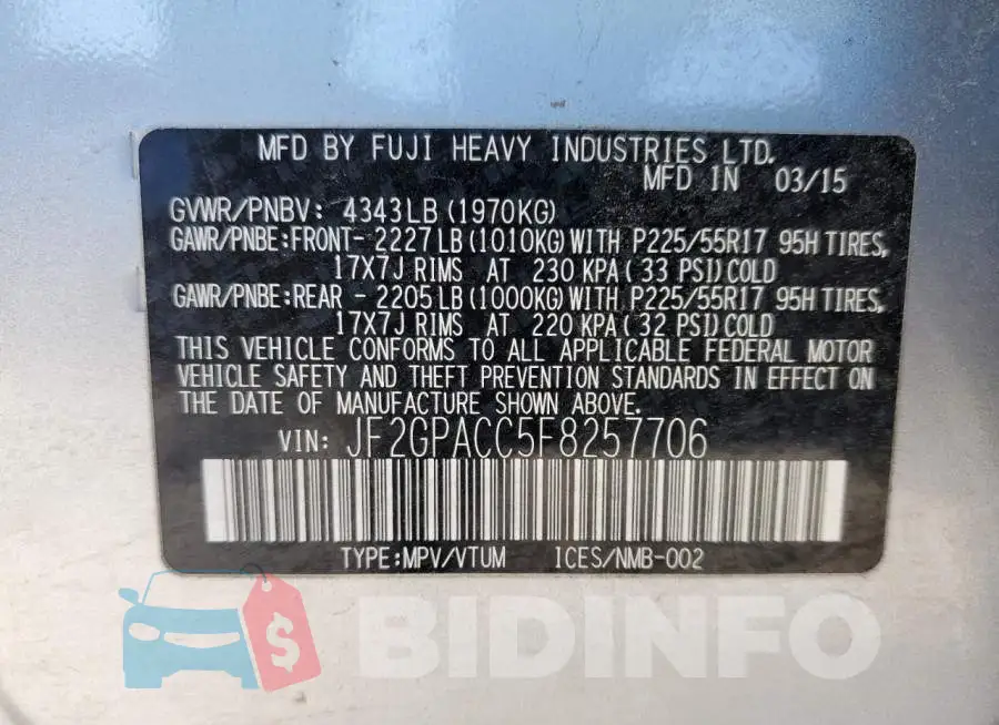 JF2GPACC5F8257706 Photo# 12