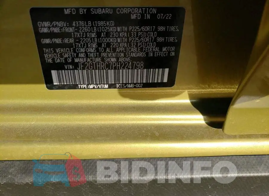 JF2GTHRC7PH224798 Photo# 10