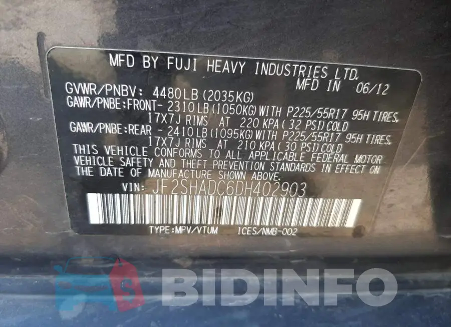 JF2SHADC6DH402903 Photo# 10