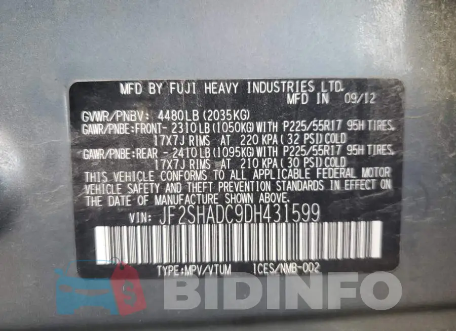 JF2SHADC9DH431599 Photo# 10