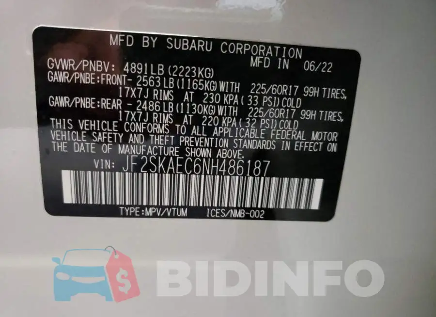 JF2SKAEC6NH486187 Photo# 10
