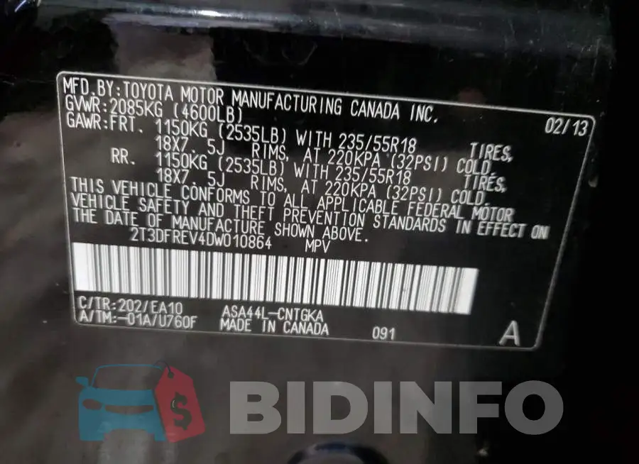 2T3DFREV4DW010864 Photo# 13