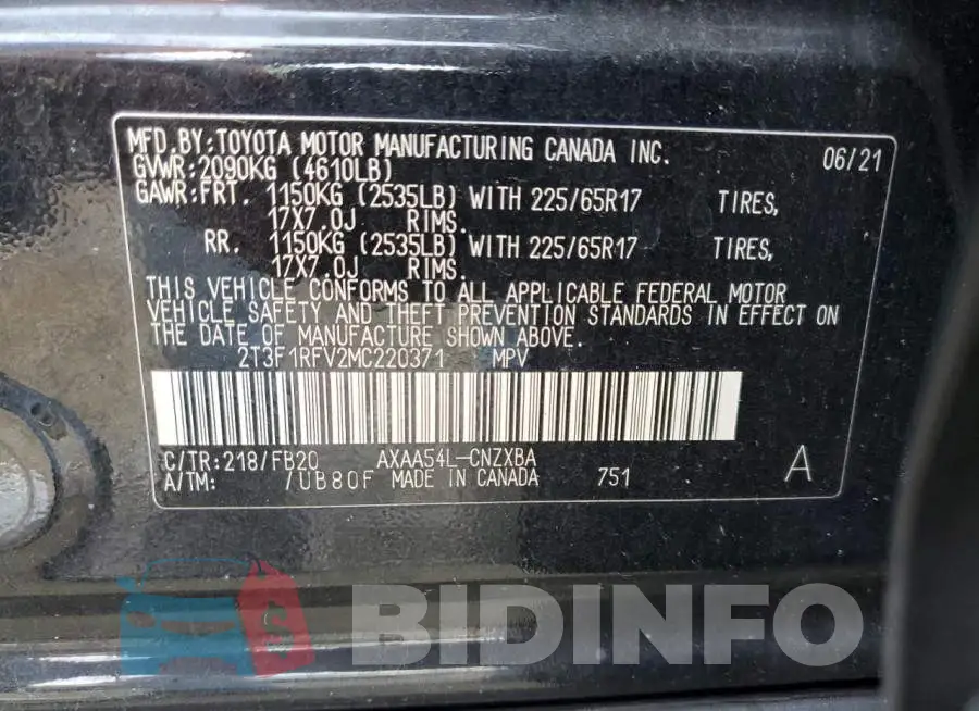 2T3F1RFV2MC220371 Photo# 10