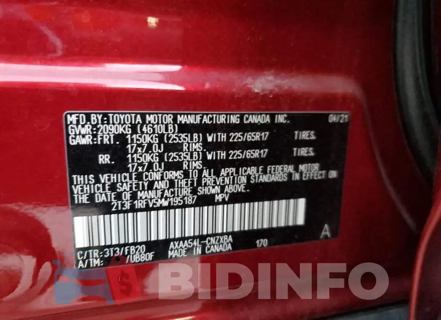 2T3F1RFV5MW195187 Photo# 12