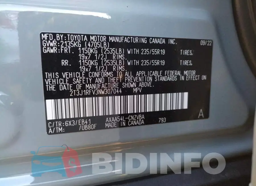 2T3J1RFV3NW307044 Photo# 13