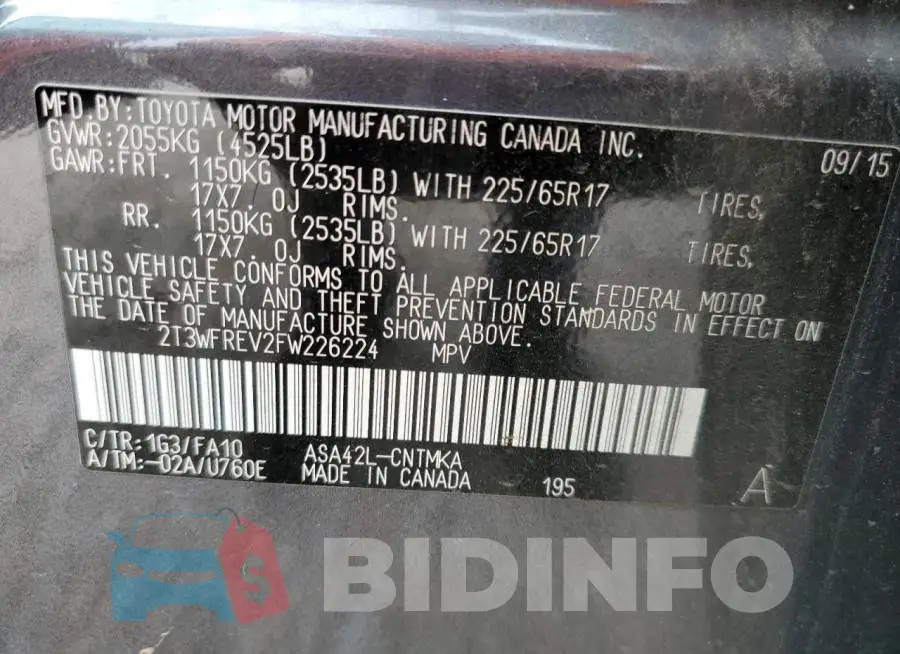 2T3WFREV2FW226224 Photo# 14