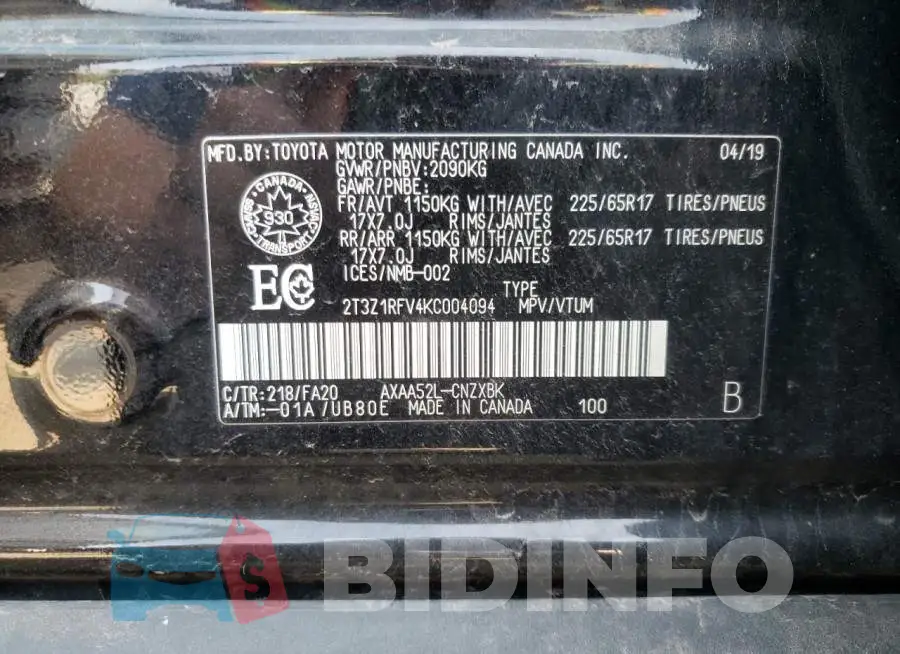 2T3Z1RFV4KC004094 Photo# 10