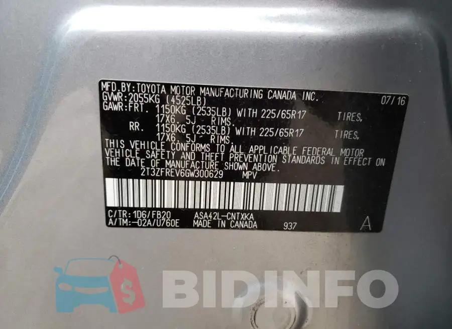 2T3ZFREV6GW300629 Photo# 14