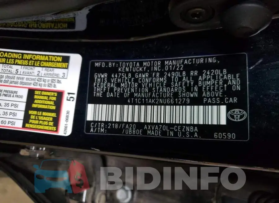 4T1C11AK2NU661279 Photo# 12