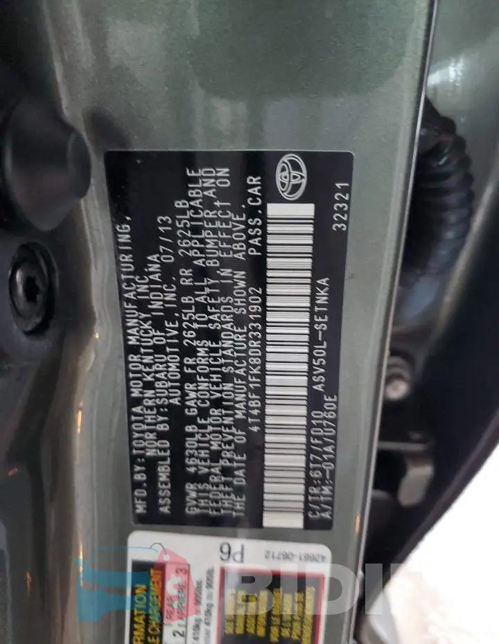 4T4BF1FK8DR331902 Photo# 10