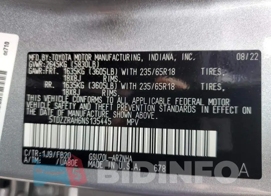 5TDZZRAH6NS135445 Photo# 13