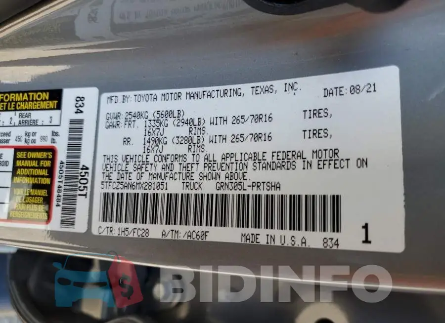 5TFCZ5AN6MX281051 Photo# 10