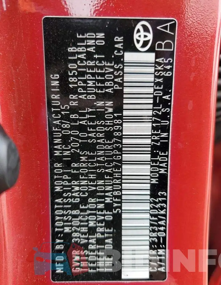 5YFBURHE7GP378981 Photo# 10