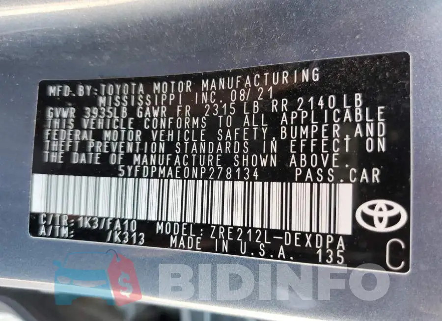 5YFDPMAE0NP278134 Photo# 10