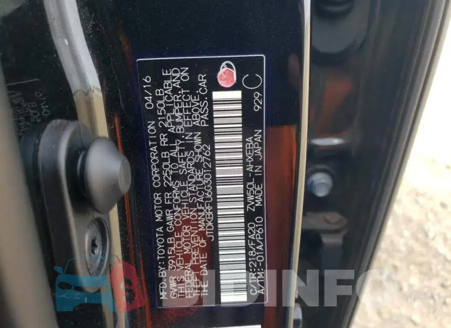 JTDKBRFU6G3012762 Photo# 10