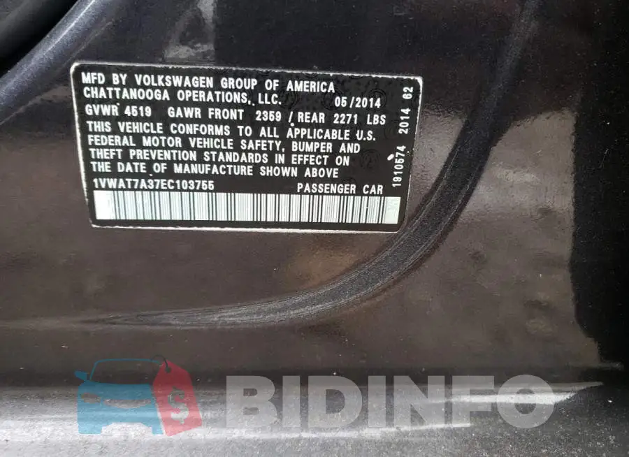 1VWAT7A37EC103755 Photo# 12