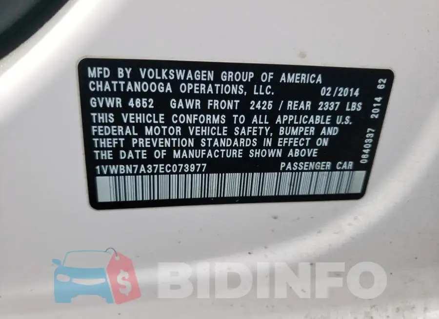 1VWBN7A37EC073977 Photo# 12