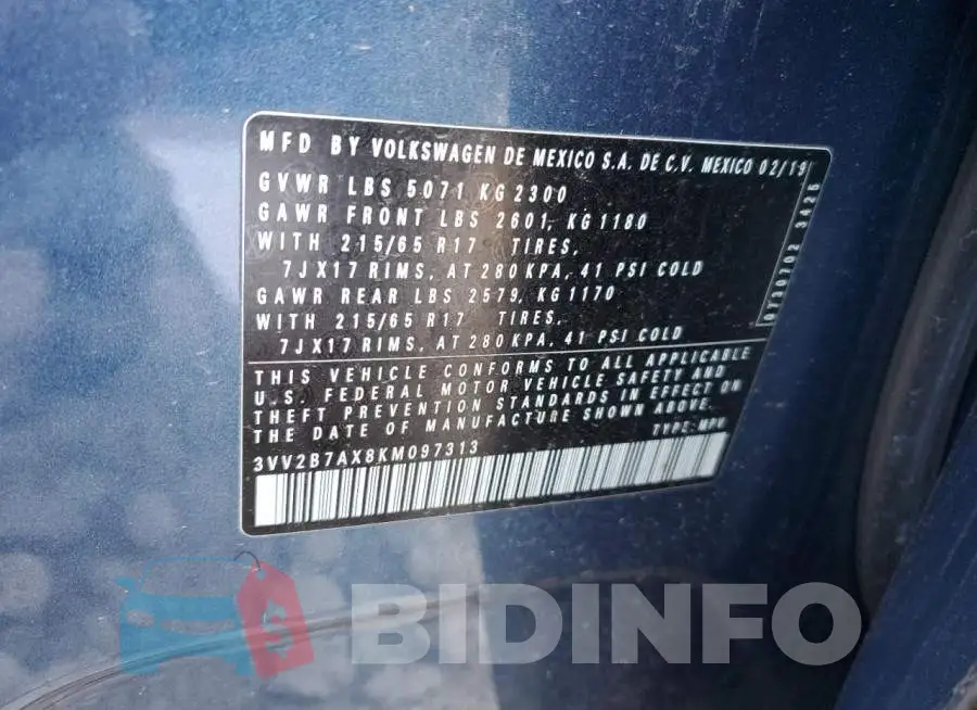3VV2B7AX8KM097313 Photo# 13