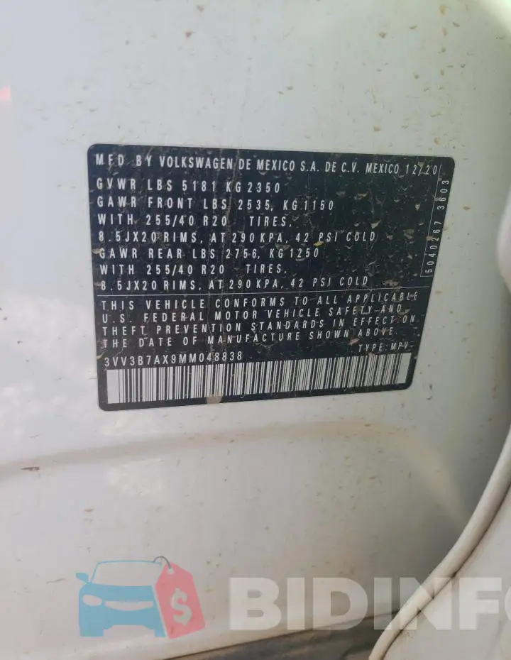 3VV3B7AX9MM048838 Photo# 10
