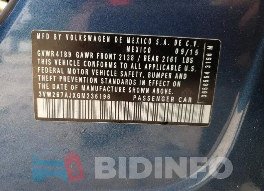 3VW267AJXGM236196 Photo# 12