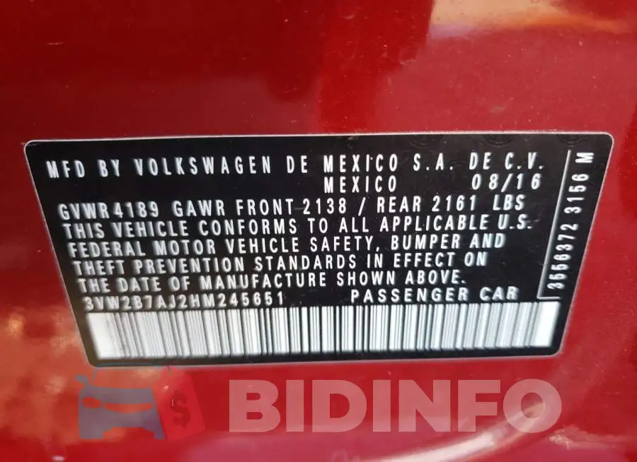 3VW2B7AJ2HM245651 Photo# 12