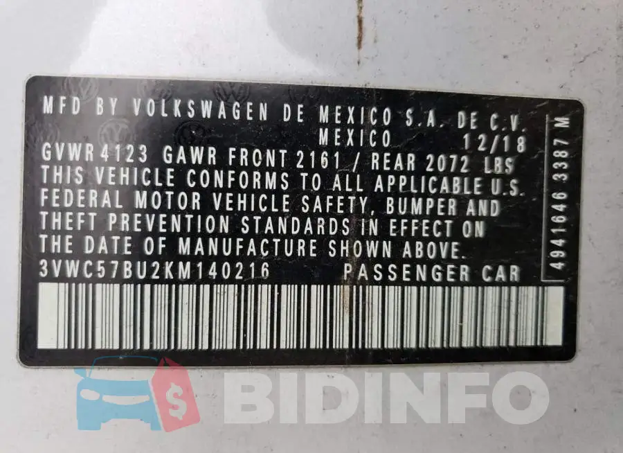 3VWC57BU2KM140216 Photo# 10