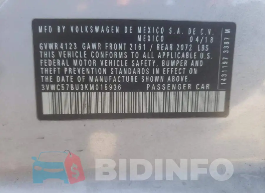 3VWC57BU3KM015936 Photo# 10