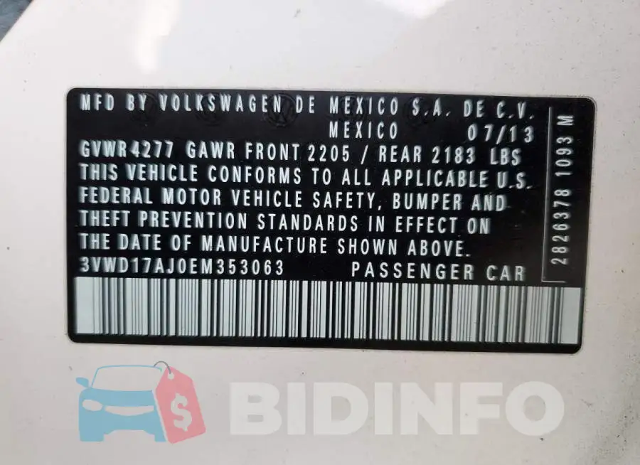 3VWD17AJ0EM353063 Photo# 12