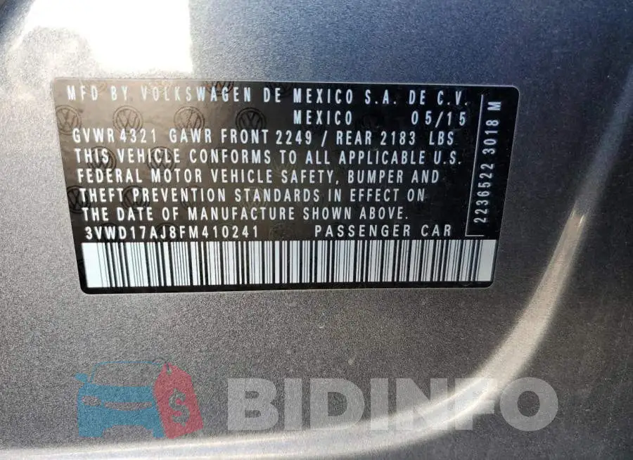 3VWD17AJ8FM410241 Photo# 12