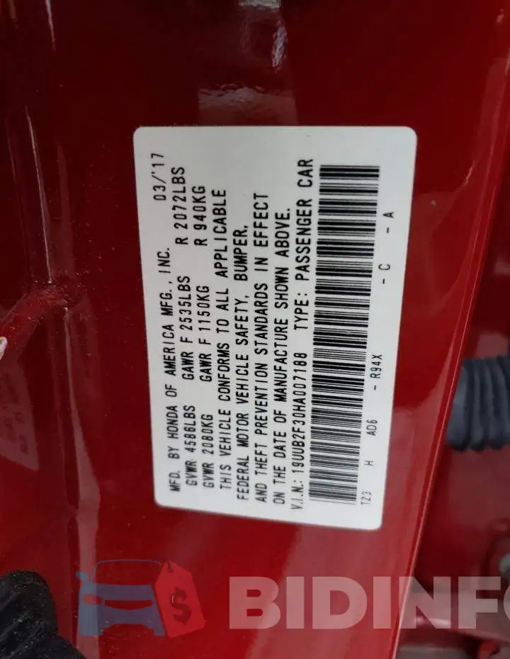 19UUB2F30HA007188 Photo# 12