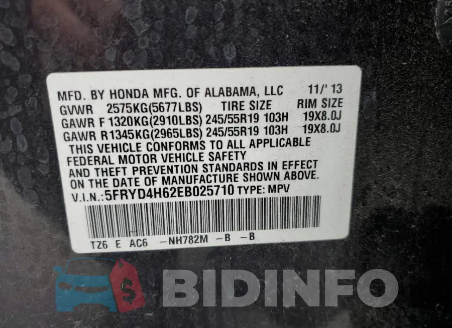 5FRYD4H62EB025710 Photo# 13