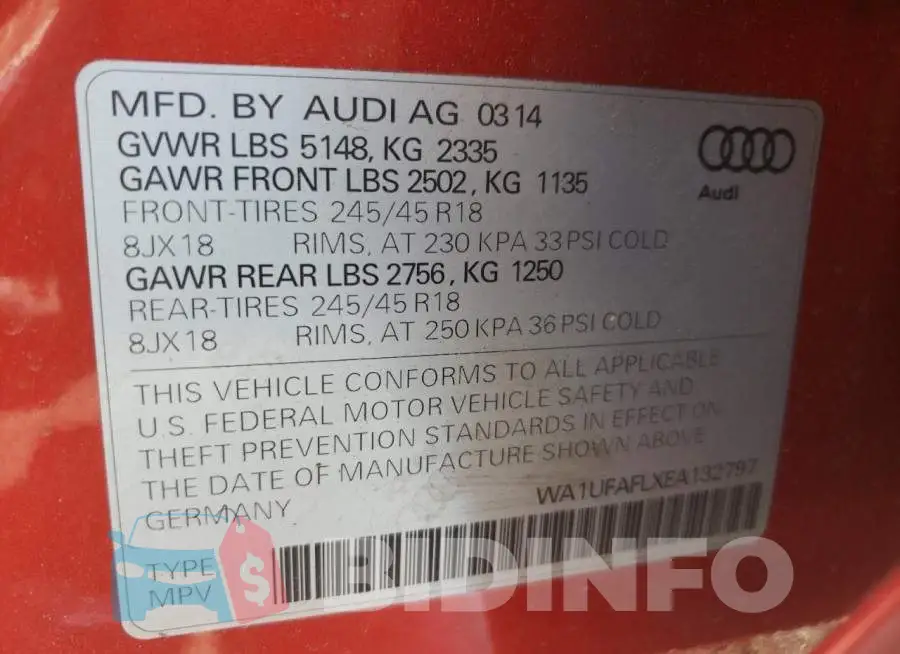 WA1UFAFLXEA132797 Photo# 10