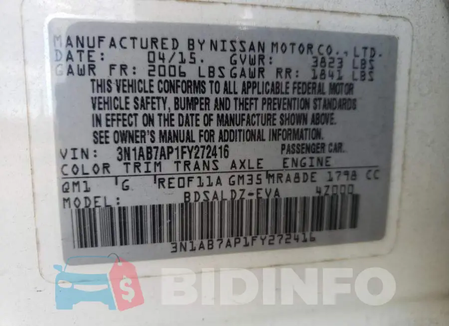 3N1AB7AP1FY272416 Photo# 12
