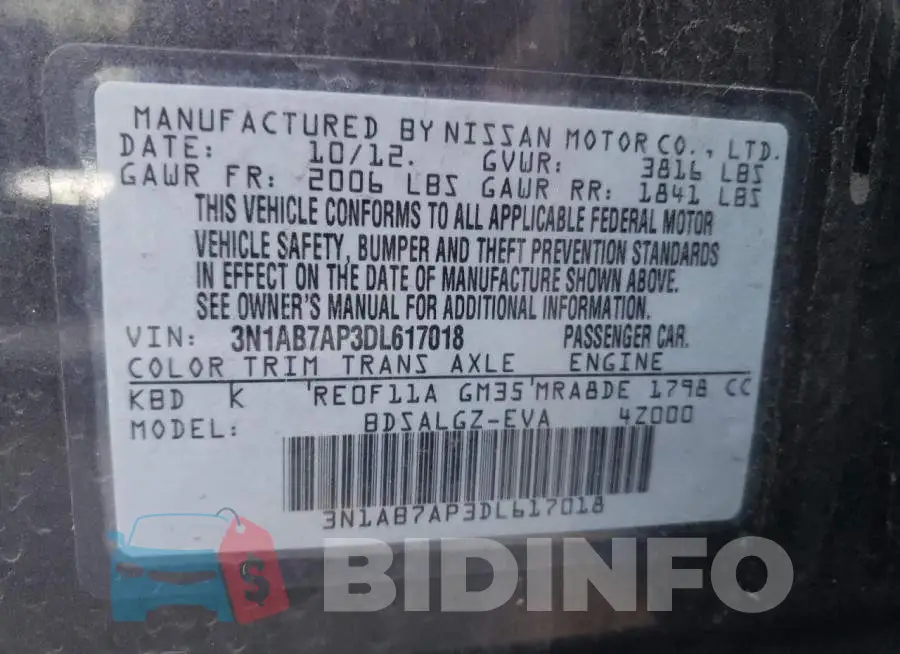 3N1AB7AP3DL617018 Photo# 13