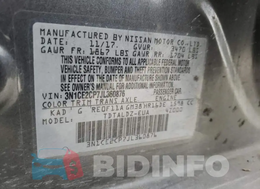 3N1CE2CP7JL360876 Photo# 12