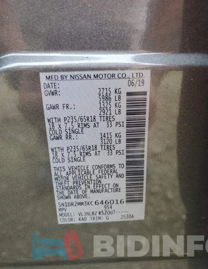 5N1DR2MM3KC646016 Photo# 10