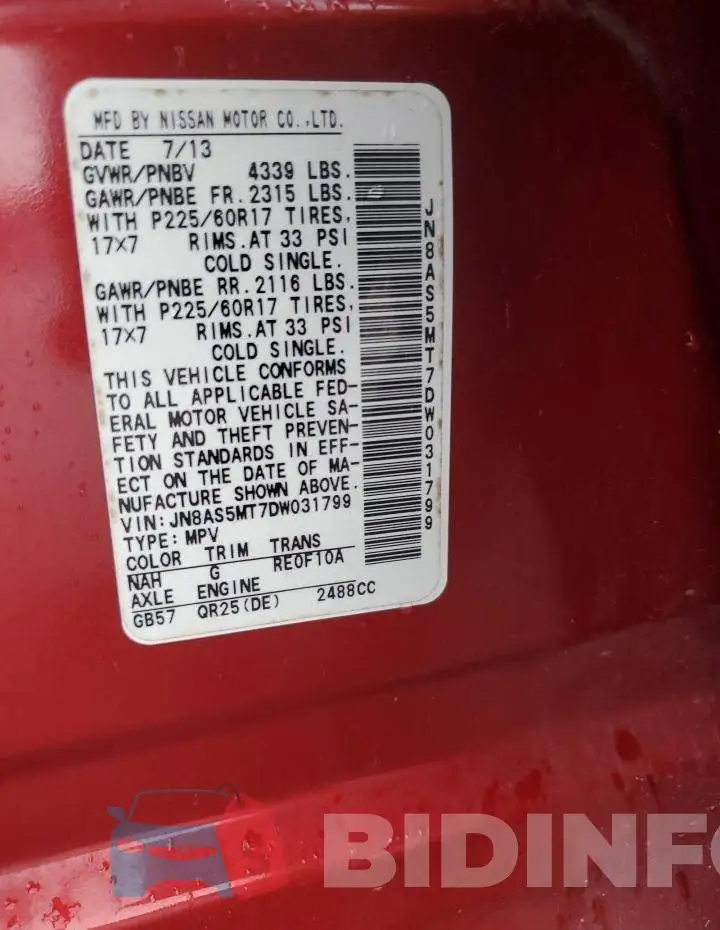 JN8AS5MT7DW031799 Photo# 13