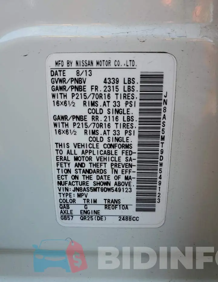 JN8AS5MT9DW549123 Photo# 12