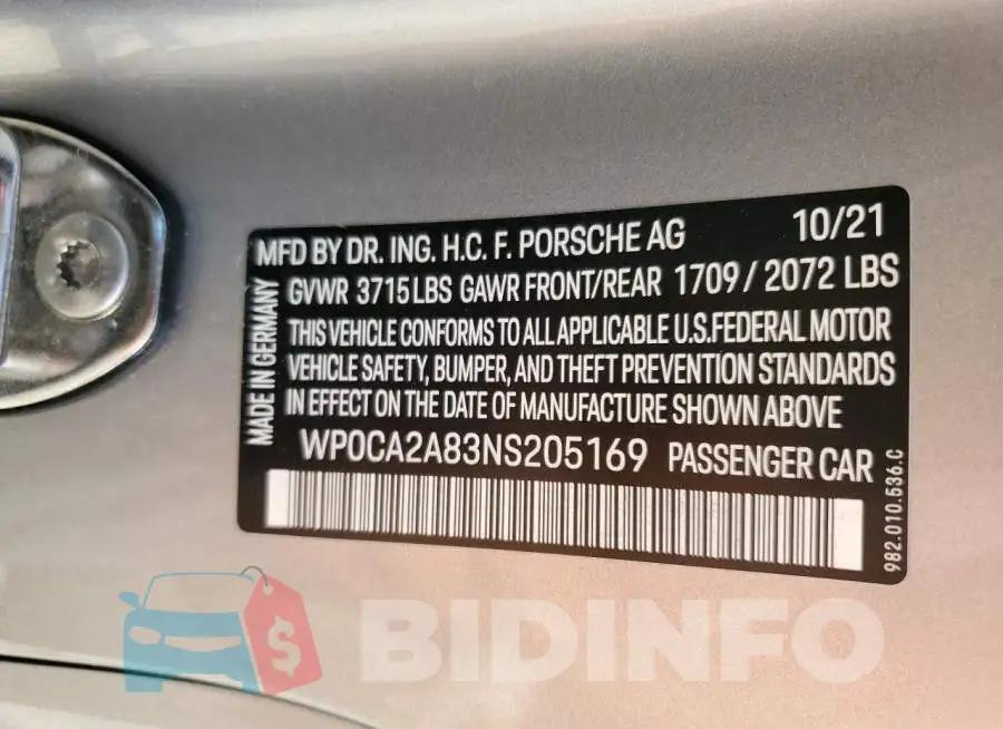 WP0CA2A83NS205169 Photo# 12