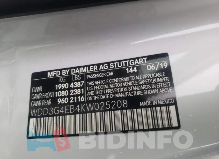 WDD3G4EB4KW025208 Photo# 13