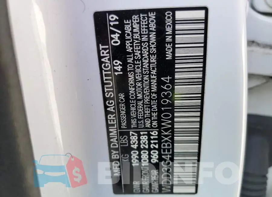 WDD3G4EBXKW019364 Photo# 10