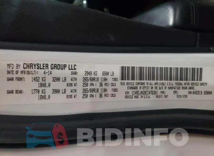 1C4RDJAG9EC476301 Photo# 10