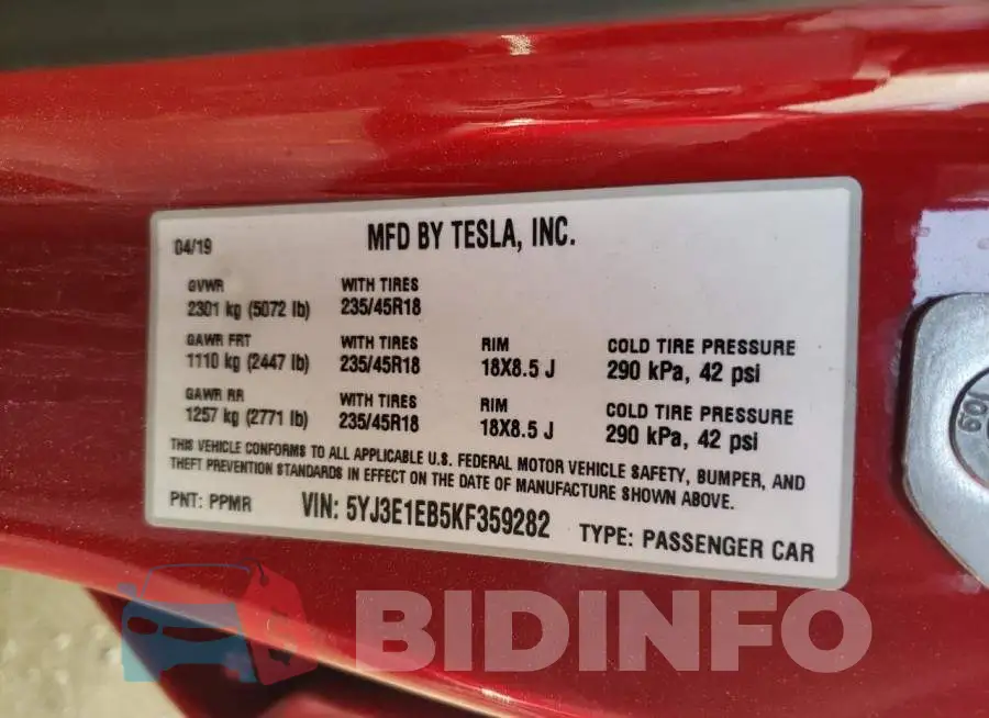 5YJ3E1EB5KF359282 Photo# 13