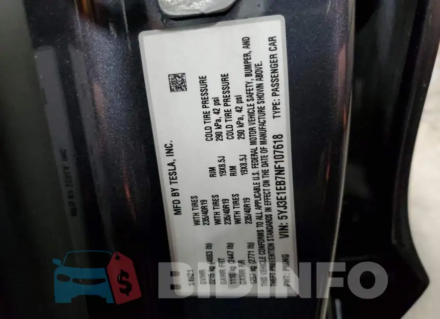 5YJ3E1EB7NF107618 Photo# 10
