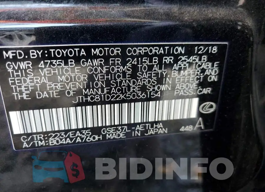 JTHC81D22K5036154 Photo# 10