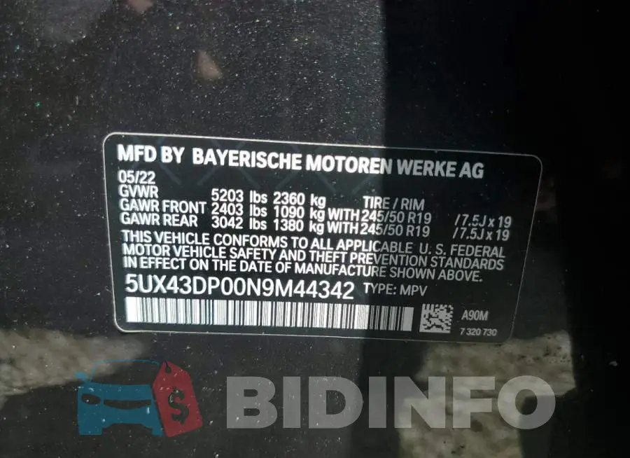 5UX43DP00N9M44342 Photo# 10