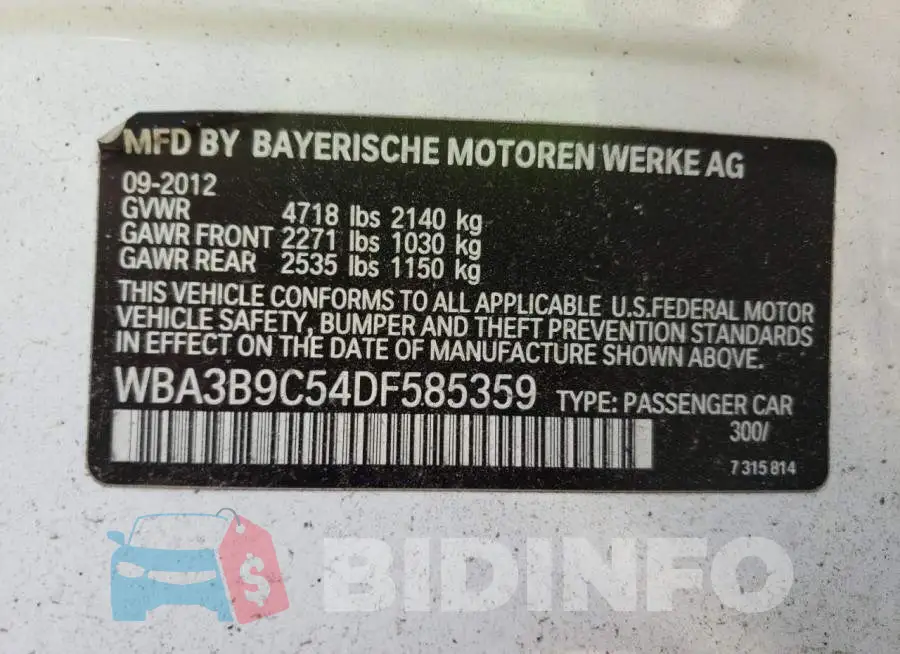 WBA3B9C54DF585359 Photo# 10