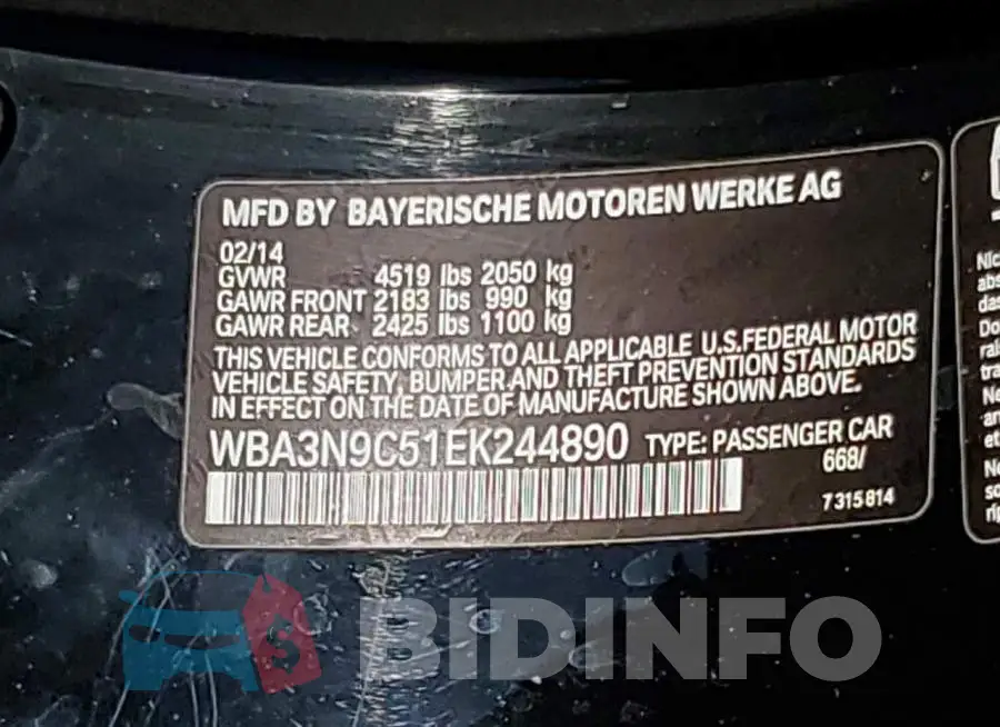 WBA3N9C51EK244890 Photo# 10